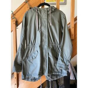 Sebby Collection army green utility zip hooded jacket